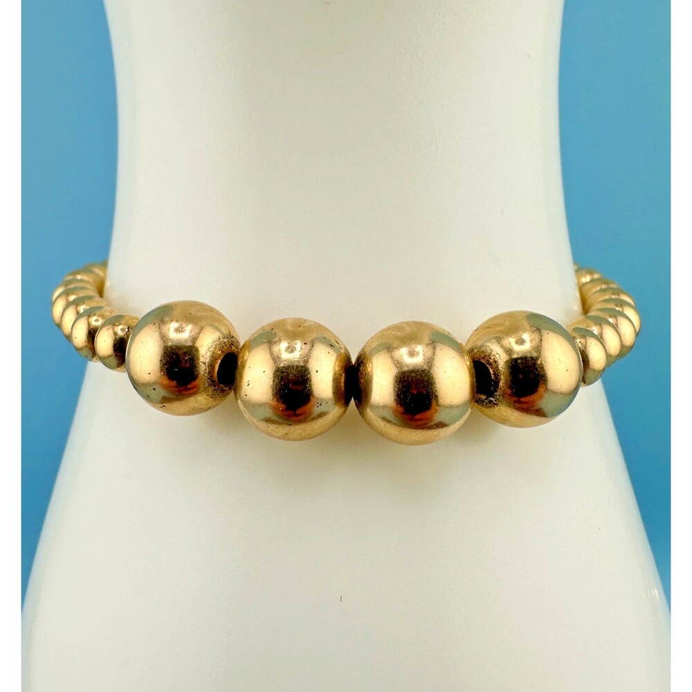 Vintage 14K Gold Filled Bead Ball Bracelet Yellow Gold Graduated 6.5" Stamped
